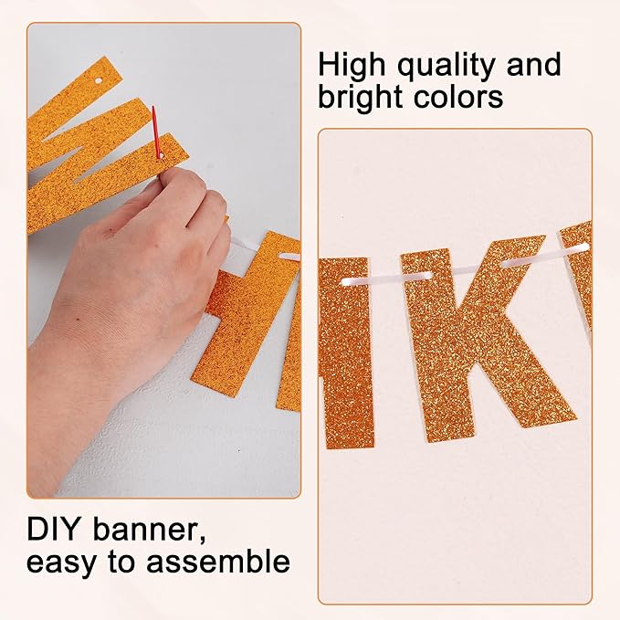BEISHIDA 116 PCS A-Z DIY Letter Banner Kit Make Your Own Banner Glitter Orange Including 111 Letters and Numbers 3 Rope and 2 Threading Device,Customized for Birthday Graduation Party Decor
