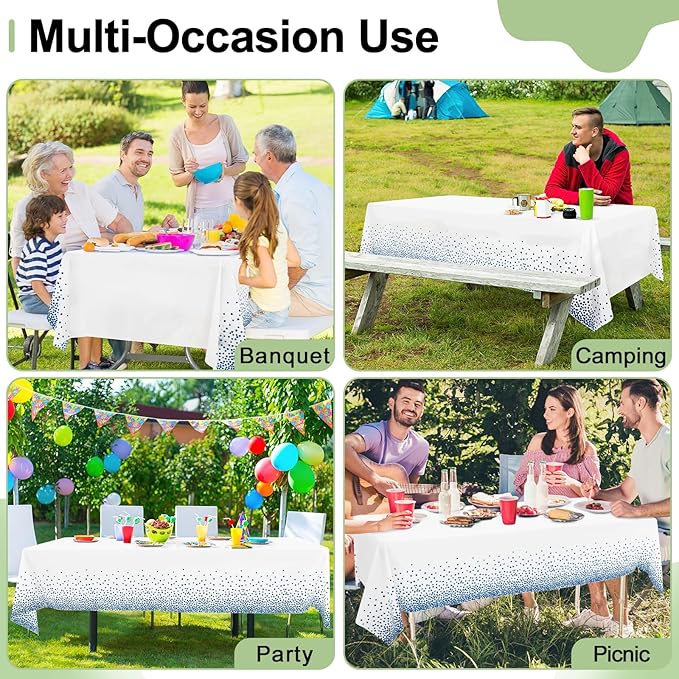 misaya 3 Packs Dot Disposable Table Cloth, 54 x 108 Inch Waterproof Plastic Tablecloth, Rectangle Navy Dots in White Table Covers for Easter, Picnic, Birthday, Party