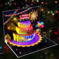 GREETING ART 3D Pop Up Firework Birthday Cards, Musical & LED Lights Birthday Cards with Birthday Cake, Happy Birthday Card Postcards Greeting Cards for Women, Men, Kids