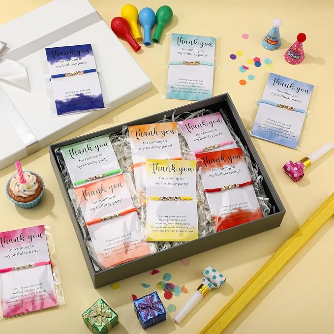 Birthday Party Favor Bracelets Beaded Rainbow Clay Bracelet with Thank You Card Gift for Birthday Party Supplies Bags Suffer with Different Themes(12 Sets,Star)