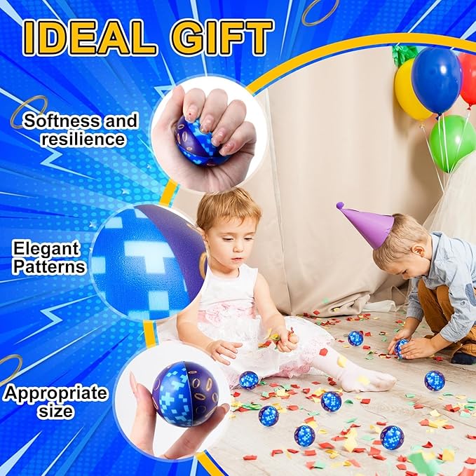 12 PCS Blue Golden Rings Stress Balls for Kids Party Favors, 1.97 Inch Anxiety Relief Fidget Sensory Toys Golden Rings Theme Squeeze Toys Bulk for Birthday Goodie Bags Carnival Gifts Classroom Prizes