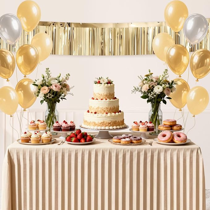 4 Packs Foil Fringe Garland Tinsel Streamers Shiny Wall Hanging Birthday Banner Backdrop for Graduation Wedding Anniversary Celebration Happy Birthday Party Decorations Champagne Gold