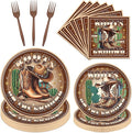 Rakuto Boots on the Ground Decorations, 96PCS Western Cowboy Party Brown Disposable Paper Plates and Napkins Decoration, Boots on the Ground Birthday Forks Table Decor Serve 24