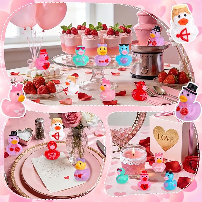200 Pcs Valentine's Day Mini Resin Ducks 8 Style Bulk Love Heart Duck Figures to Hide for Valentines Gifts Home Tabletop Garden Miniature Landscape Cake Birthday Party Decor