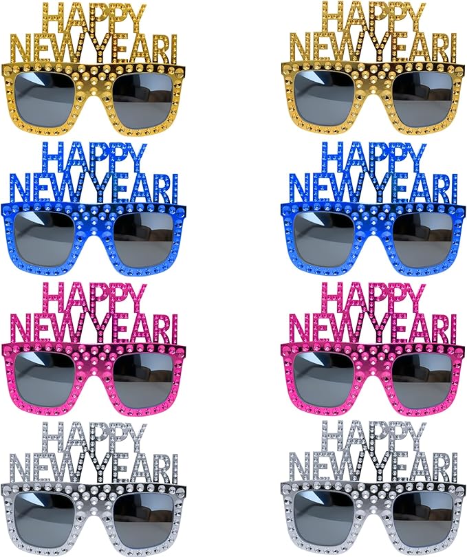 Happy New Year Eyeglasses 2026-8 Pack Party Supplies, Photo Booth Props for New Year's Eve Party Decor