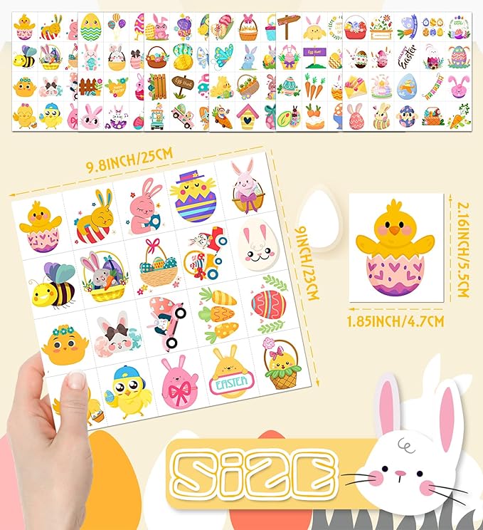 Easter Temporary Tattoos – 120Pcs Cute Designs – Bunny, Eggs, Chicks – Easter Basket Stuffers, Egg Hunt Favors, Classroom Gifts & Party Supplies