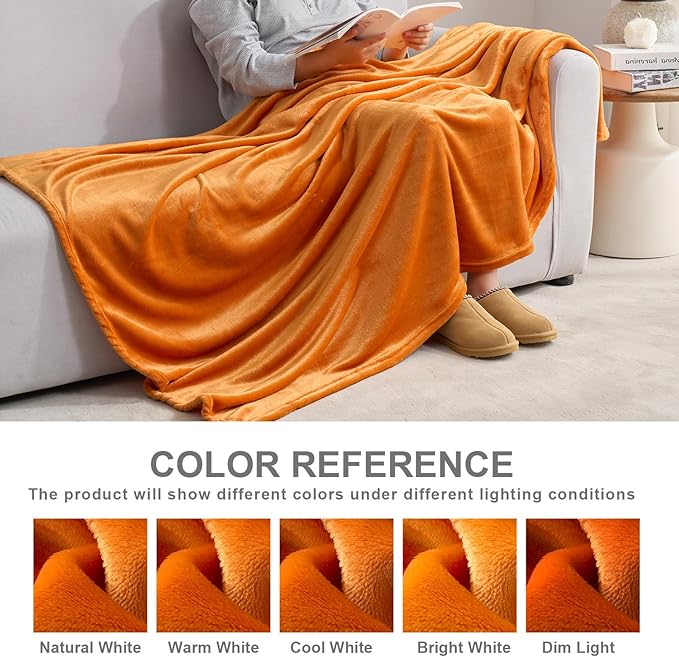 Hansleep Fleece Orange Throw XL Blanket, Super Soft Flannel Fuzzy Plush Cozy Blanket for All Seasons, Orange, Throw XL 50x70 Inches