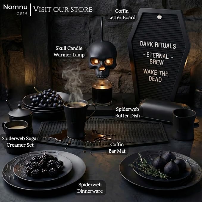 Nomnu Coffin Letter Board Black +3D Bat Stickers +650 Characters, Spooky Seasonal Emojis, Wooden Stand - 17x10.5 Inches - Coffin Shaped Goth Decor Sign Halloween Decorations Gothic Decor Birthday Home Spooky Gifts