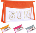 Sunscreen Bag Clear Makeup Bag Chenille Letter Sun Cosmetic Pouch Summer Beach Essential Cute Toiletry Pouch Travel Accessories Gifts for Women
