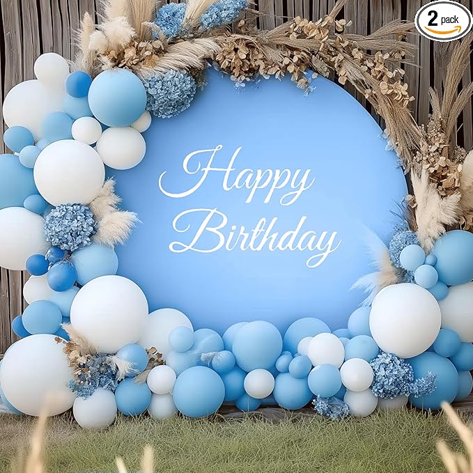 Gallety 7.2FT Baby Blue Round Backdrop Cover with Size Adjuster & 4 Metal Clips, Universal Fit for 5ft-7.2ft Circle Stand, Polyester Fabric Arch Cover for Wedding, Birthday Party, Photography Decor