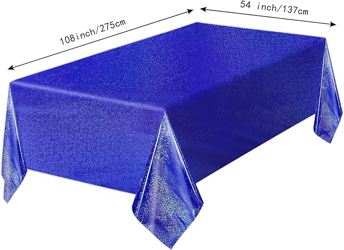 1 Pack Blue Iridescent Plastic Tablecloth Disposable 54 × 108 Inch Glitter Holographic Foil Table Cloth Plastic Laser Rectangle Table Cover for Birthday Wedding Disco Party