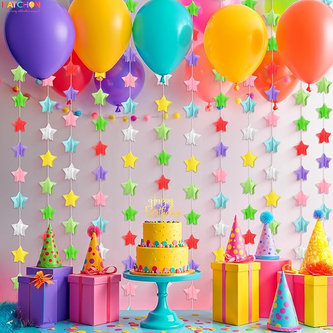 KatchOn, Multicolor Star Garland – Pack of 6 | Rainbow Garland for Classroom Decorations | Happy Birthday Decorations for Girls & Boys | Hanging Decor | Unicorn Party, Back to School Decorations