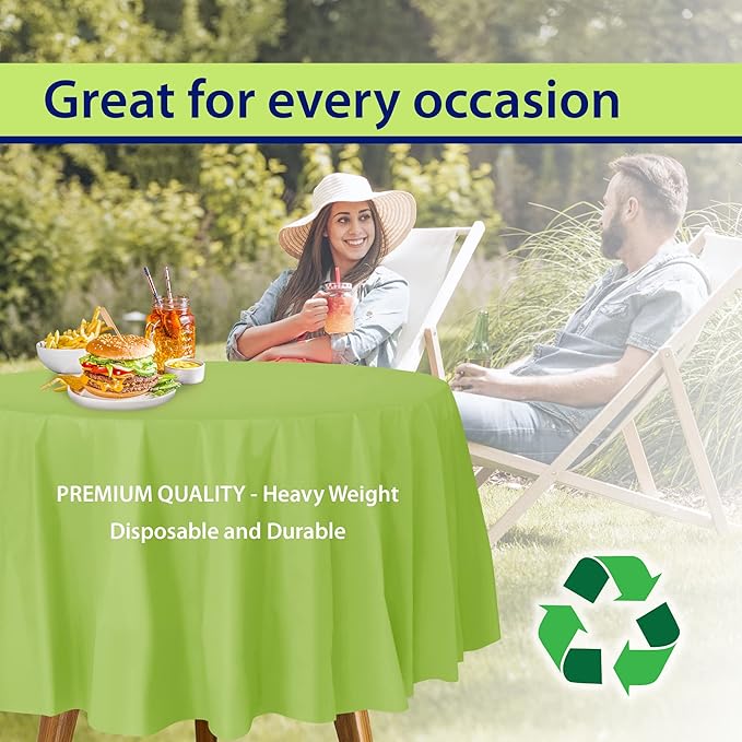 Party Dimensions Lime Green Disposable Plastic Tablecloth for Round Tables (12 Pack) 84 inches Table Cloths for Parties, Events & Weddings, Indoors & Outdoors, Plastic Table Cover