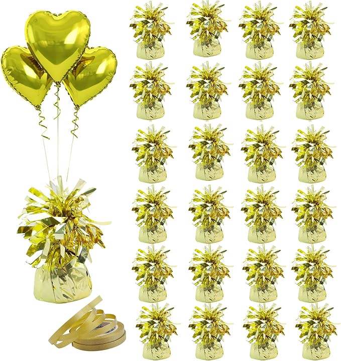 Aluminum Foil Balloon Weights for Parties (24 pcs) - 0.31lb (140g) Each - Premium Balloon Anchors for Birthday, Wedding, Dinner, Indoor & Outdoor Decorations(Light Gold 24pcs)