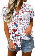 4th of July Shirts Women American Flag Patriotic Shirt Independence Day Short Sleeve Button Down Outfits