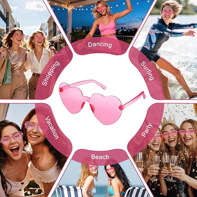 12Pcs Pink Heart Sunglasses, Cute Heart Glasses for Women - Rave Glasses Bachelorette Party Favors Galentines Day Decorations Pink Party Supplies Barbie Party Favors