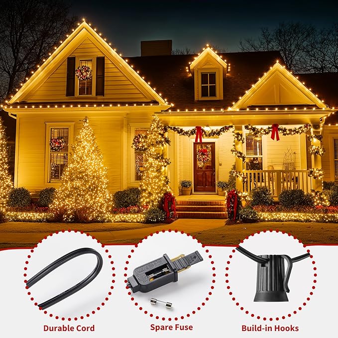 Brightown 50 Feet C9 Bulb String Lights Outdoor Warm White Clear Christmas Lights Black Wire for Outdoor Patio Room Christmas Party Backyard Decoration, 50 Bulbs