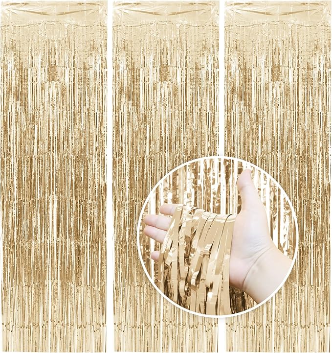 Homiest 6 Pack Champagne Tinsel Backdrop, 3.3x6.6 FT Metallic Tinsel Foil Fringe Curtains Party Decorations, Birthday Door Streamers for Baby Shower Wedding, Photo Booth Props Background Wall Decor