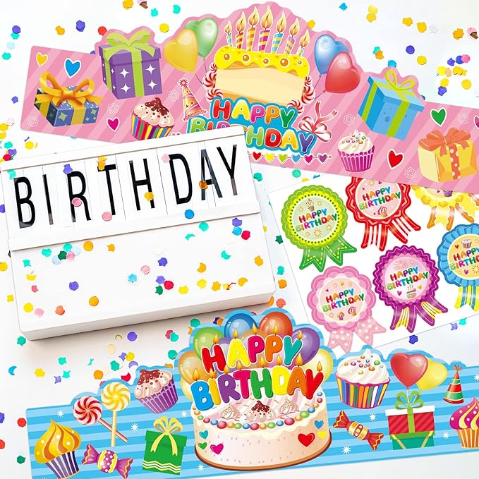 WorldBazaar Birthday Crowns for Kids Classroom 36 Pack Happy Birthday Hats with Badge Stickers Teacher Classroom School Family VBS Party Supplies