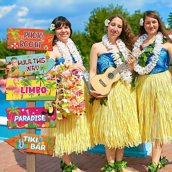 20 Pieces Luau Party Decorations Hawaiian Party Welcome Sign Summer Tropical Party Direction Signs for Fiesta Hawaiian Luau Tiki Themed Birthday Wedding Party Supplies with 2 Sheet Stickers