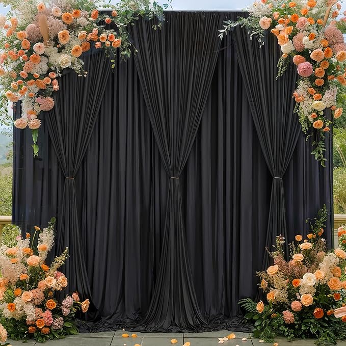 Black Backdrop Curtain 10 Panels-Wrinkle-Free Black Curtains Polyester Photography Drapes for Wedding Birthday Party Photo Background Backdrop Stand- 10FTX40FT
