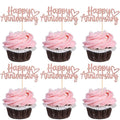 24 PCS Happy Anniversary Cupcake Toppers Glitter Wedding Anniversary Cupcake Picks Decorations for Wedding Anniversary Birthday Party Supplies Rose Gold