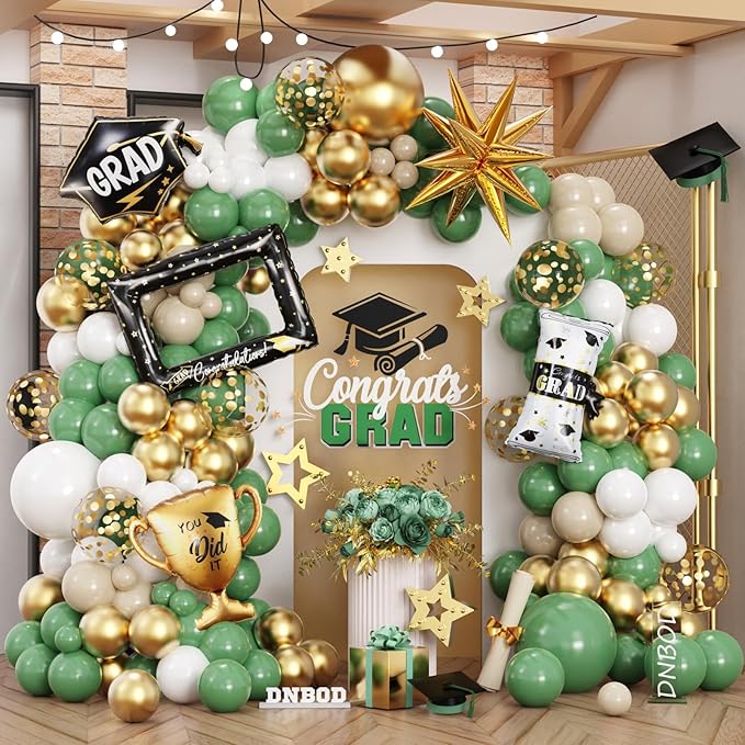 135Pcs Graduation Balloon Garland Arch Kit for Class of 2025 Graduates (Sage Green, Gold, White)