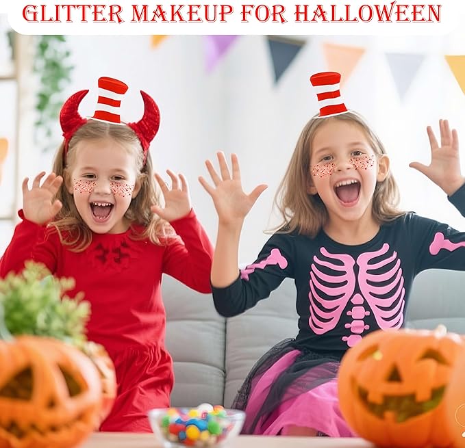 MEICOLY Red Face Glitter,Red and White Body Glitter for Reading Week World Book Day,Self-Adhesive Glitter for Kids Girls Adults,Book Character Costumes Cosplay Accessories for Halloween Festival
