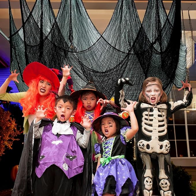 Halloween Creepy Cloth - 8 Pack Black - 76x30 Inch Cotton Gauze Fabric - DIY Spooky Decor for Haunted House,Spider Web,Ghost - Indoor Outdoor Halloween Party Decorations