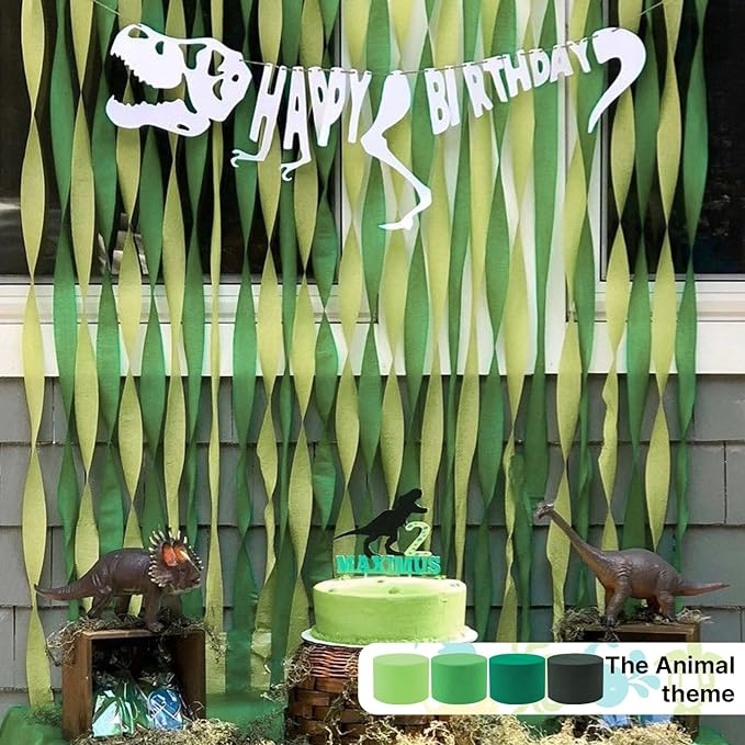 PartyWoo Sage Green Crepe Paper Streamers 4 Rolls 328 ft Pack of Hunter Sage Green Gold Sand White Crepe Paper for Jungle Safari Graduation Birthday Party Decorations (1.8 Inch x 82 Ft/Roll)