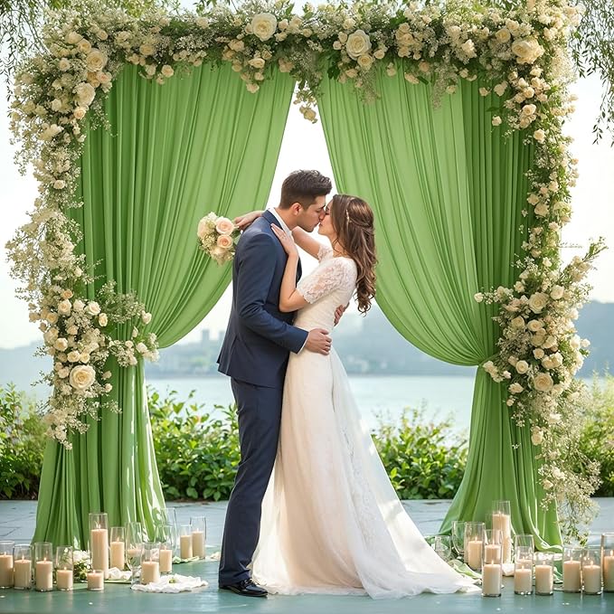 8x10FT Sage Green Backdrop Curtains for Wedding Parties, Wrinkle Free Polyester Photography Backdrop Drapes for Wedding Baby Shower Birthday Parties Stage Background Stand Decorations 4x10ft,2 Panels