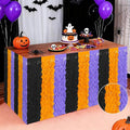 Halloween Table Skirts Decor, 2 Pack Black Orange Purple Desk Skirts Party Decorations, Halloween Wavy Tinsel Foil Fringe Table Skirts, Foil Favors for Indoor Party Backdrop Supplies