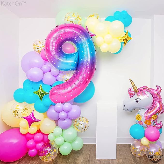 KatchOn, Giant Rainbow 9 Balloon Number - 40 Inch | Foil 9 Birthday Balloon for 9th Birthday Decorations | 9th Anniversary Decoration | Galaxy Party Décor