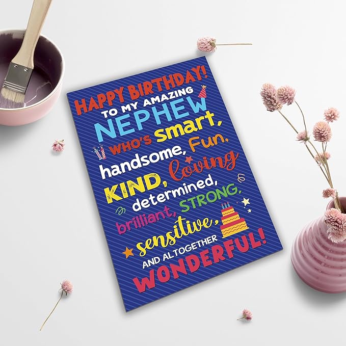 Nephew Birthday Card, Funny Birthday Card Gifts for Nephews from Aunt Uncle, Heartwarming Greeting to A Wonderful Nephew