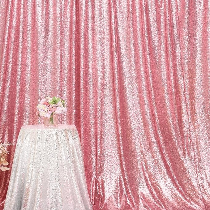 Juya Delight 6ft x 8ft Fuchsia Pink Sequin Backdrop Curtain, Shimmer Wall Backdrop Glitter Backdrop Curtain for Party Birthday Decoration
