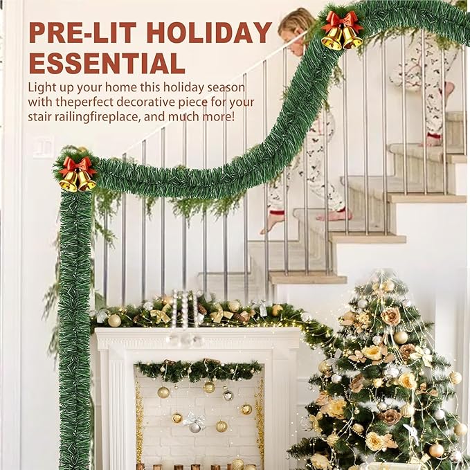 Christmas Garland 54 Feet - 3 Stands Artificial Evergreen Garland Soft Greenery Garland Set for DIY Christmas Decoration, Non-Lit Indoor Outdoor Garlands for Stair Railing/Mantle/Holiday/Party Decor