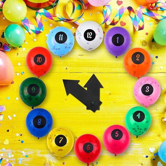 14 Pcs New Year Eve Party Decor Kit Wall Clock Countdown Balloons Set with Confetti Inside, Multicolor Numbers a Full Countdown Celebration Picture Ready Wall for Year End Decor Celebration