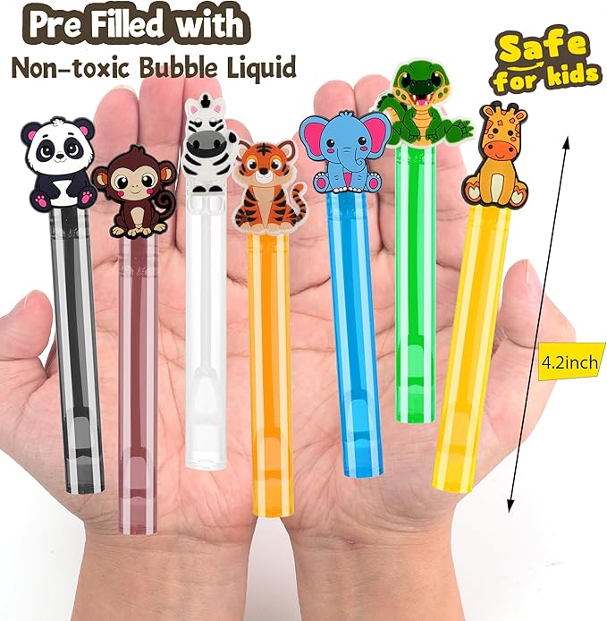 24PCS Animal Bubble Wands for Wild One Birthday Baby Shower Decorations Safari Jungle Theme Party Favors Supplies, Pinata Goodie Bags Filler, Classroom Prizes, Valentines Gifts, Easter Stuffers