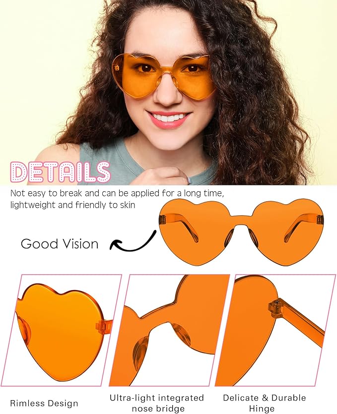Frienda 8 Pairs Heart Shaped Sunglasses for Women Rimless Heart Glasses Candy Color Sunglasses for Party Favor