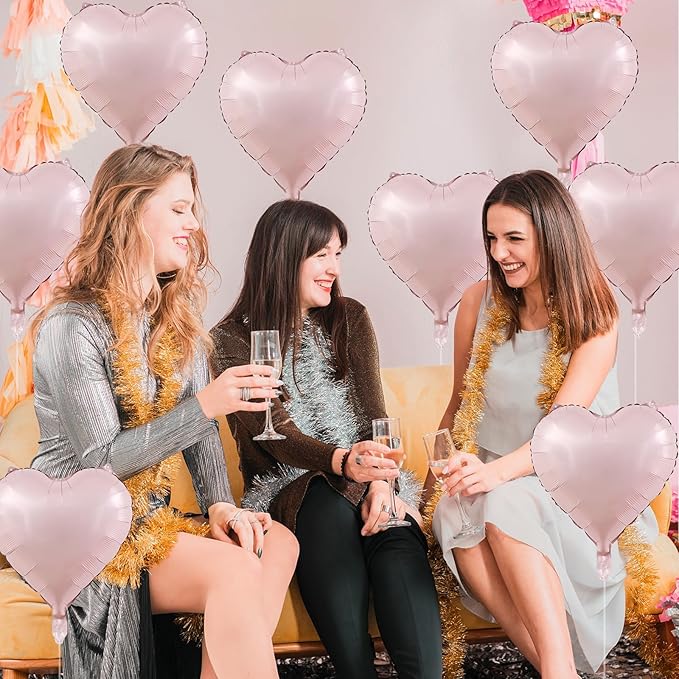 Baby Pink Heart Balloons, 18 Inch Pink Heart Balloons, 12Pcs Large Pearl Pink Heart Shape Foil Balloons, Pastel Pink Helium Foil Balloons for Boho Girls Women Birthday Wedding Baby Shower Valentines