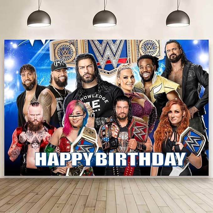 Wrestling Backdrop,Wrestling Party Background Photo Booth Banner Large Fabric Artistic for Birthday Party Decorations (Black Blue)