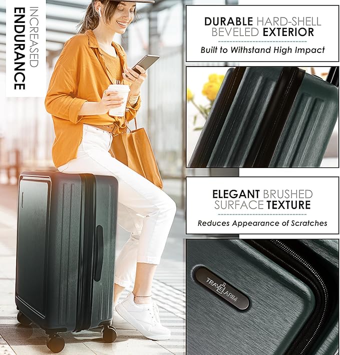 TRAVELARIM Hard Shell Luggage Sets with Spinner Wheels 4 Piece, Expandable Large Suitcases with TSA Lock, Travel Large Suitcase Set, Green Luggage Set