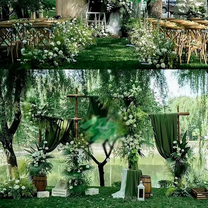 Sheer Chiffon Backdrop Curtains 10ft x 10ft*10ft(5ft x 2Panels)， Chiffon Fabric Drapes for Wedding, Long Sheer Curtain for Living Room, Arch Party Stage Decoration (Olive Green, 120 x 120 Inch)