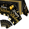 Tudomro 6 Pcs Happy Birthday Tablecloths Happy Birthday Party Decorations Plastic Table Cover Rectangular Cloths for Women Men Baby Shower Party Supplies, 108 x 54 Inch (Black Gold)