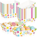 50 Pack Easter Food Trays, 2 Pattern Disposable Paper Tray, Happy Easter Paper Serving Trays Table Decor, Large Egg Tableware Multicolor Party Supplies for Spring Chips Nacho Hot Dogs Popcorn