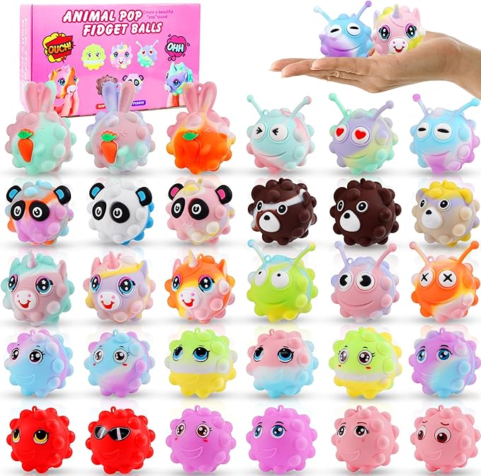 30 Pack Animal Pop Balls Party Favors for Kids,3D Pop Balls Fidget Toys,Birthday Gifts for Boys & Girls,Goodie Bag Stuffers,Pinata Stuffers Filler,Carnival Prizes,Treasure Box Toys,Kids Prizes