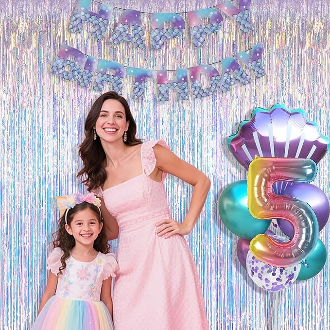Iridescent Party Decorations Fringe Backdrop, Sparkling Holographic Foil Fringe Tinsel Curtains for Frozen Mermaid Birthday Party Decor - 3.28x6.56ft 2 Packs