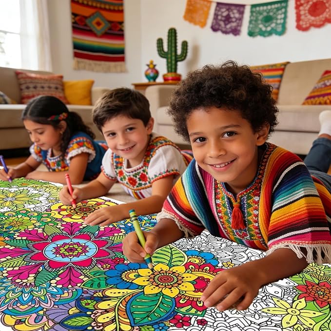 Giant Mandala Coloring Posters 23.6*55.1 Inch Large Spring Mandala Flower Coloring Page Giant Mandala Coloring Tablecloth DIY Art Crafts Mat for Kids Birthday Themed Activity Wall Home Classroom Suppiles