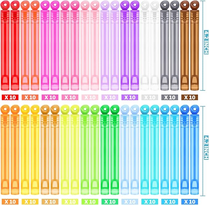 Mini Bubble Wands Bulk 200 Pack 20 Colors, Party Favors Toys for Kids Child, Christmas Celebration,Thanksgiving New Year, Themed Birthday, Wedding, Summer Outdoor, Bath Time, Gifts Box for Girls Boys