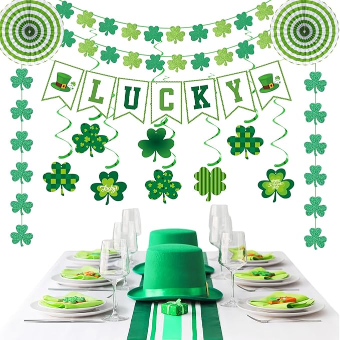 St-Patricks Day Party-Decoration Green-Shamrock Garland - 25pcs Saint St. Patrick's Tissue Paper Pom Poms Fan Streamers Swirl,Irish Lucky Banner, Baby Shower Birthday Hanging Decor Lasting Surprise
